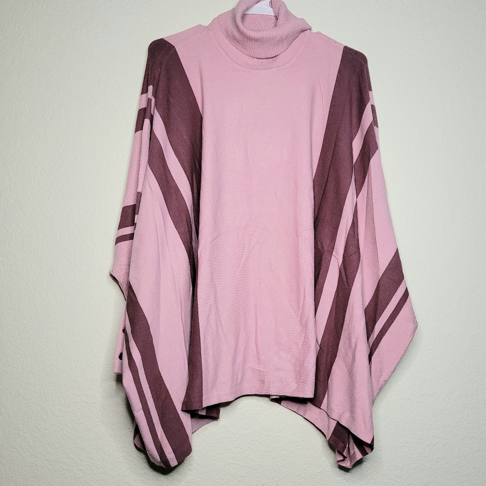 Alfani Women Pink Turtle-Neck Button Long-Sleeve Oversize Poncho Sweater Size S